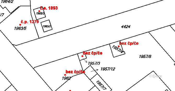 Teplice 38386372 na parcele st. 1957/3 v KÚ Teplice, Katastrální mapa