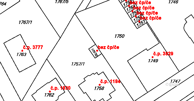 Chomutov 39086372 na parcele st. 1757/2 v KÚ Chomutov I, Katastrální mapa