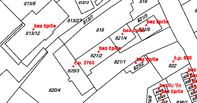 Opava 43014372 na parcele st. 821/2 v KÚ Opava-Předměstí, Katastrální mapa