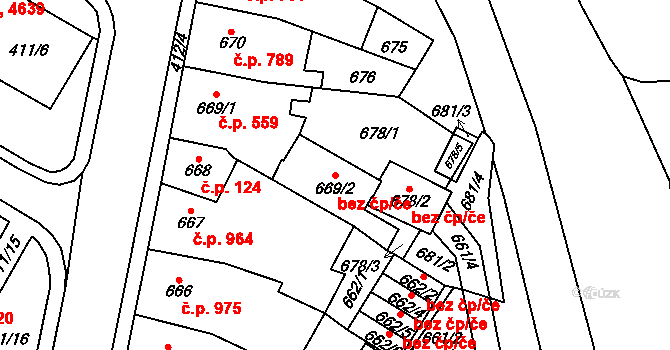 Chomutov 43043372 na parcele st. 669/2 v KÚ Chomutov I, Katastrální mapa