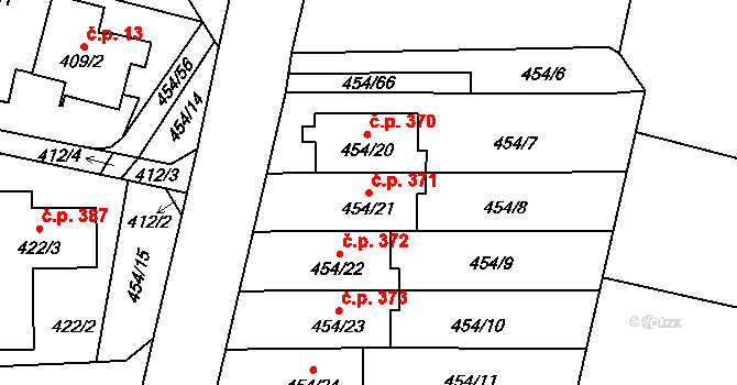 Velké Hoštice 371 na parcele st. 454/21 v KÚ Velké Hoštice, Katastrální mapa