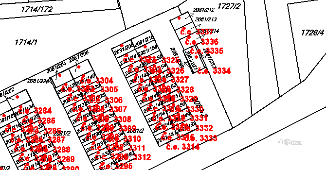 Prostřední Suchá 3329, Havířov na parcele st. 2081/152 v KÚ Prostřední Suchá, Katastrální mapa