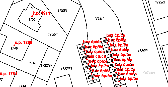 Teplice 45132372 na parcele st. 1722/25 v KÚ Teplice, Katastrální mapa