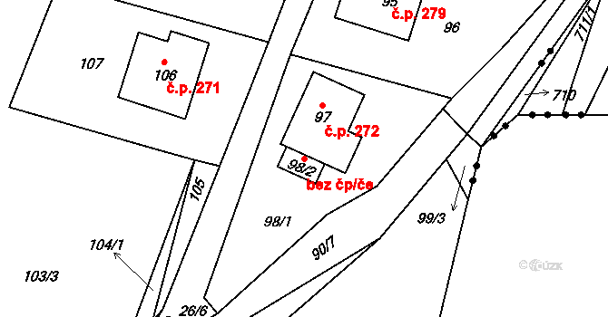 Zaječov 46978372 na parcele st. 98/2 v KÚ Zaječov, Katastrální mapa