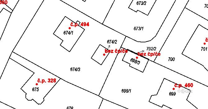 Liberec 47157372 na parcele st. 674/2 v KÚ Starý Harcov, Katastrální mapa