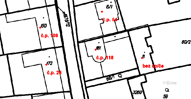 Újezdec 118 na parcele st. 181 v KÚ Újezdec u Osvětiman, Katastrální mapa