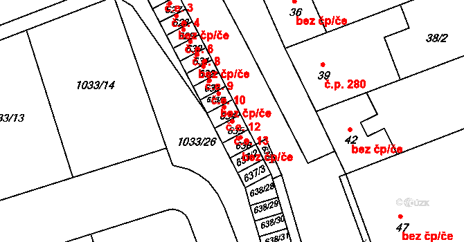 Vážany nad Litavou 13 na parcele st. 635 v KÚ Vážany nad Litavou, Katastrální mapa