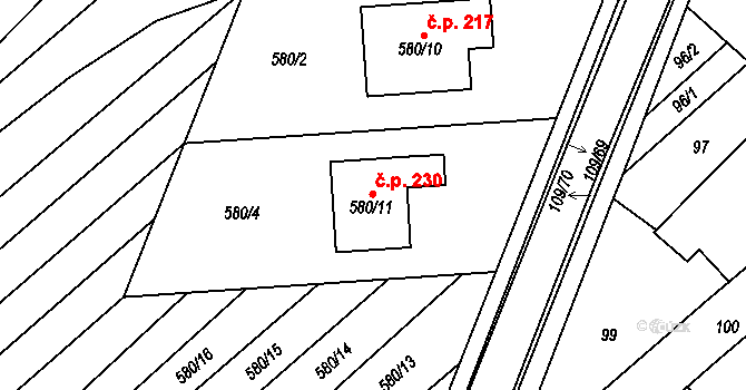 Královopolské Vážany 230, Rousínov na parcele st. 580/11 v KÚ Královopolské Vážany, Katastrální mapa