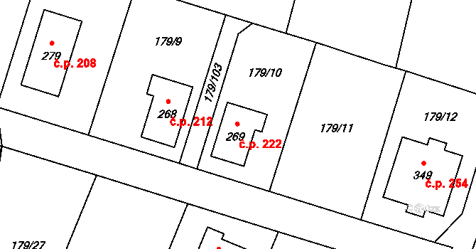 Břežany II 222 na parcele st. 269 v KÚ Břežany II, Katastrální mapa
