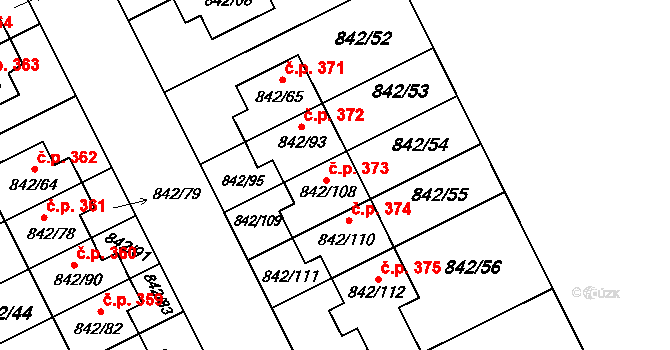 Mochov 373 na parcele st. 842/108 v KÚ Mochov, Katastrální mapa
