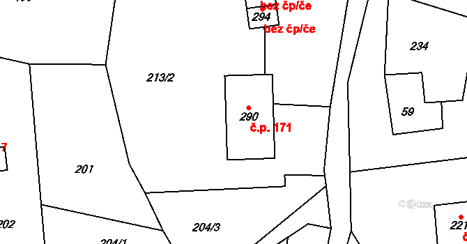 Mistrovice 171 na parcele st. 290 v KÚ Mistrovice nad Orlicí, Katastrální mapa