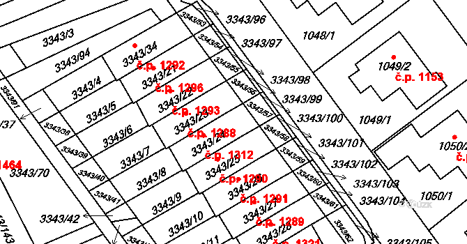 Třešť 1312 na parcele st. 3343/24 v KÚ Třešť, Katastrální mapa