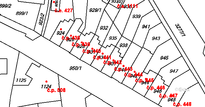 Český Těšín 442 na parcele st. 934 v KÚ Český Těšín, Katastrální mapa