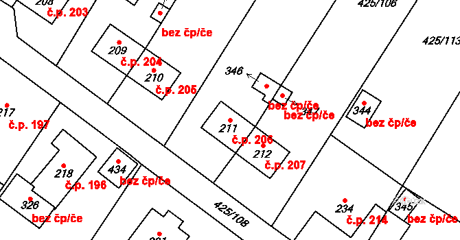 Ruda nad Moravou 206 na parcele st. 211 v KÚ Ruda nad Moravou, Katastrální mapa