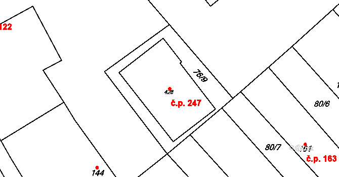 Horní Počaply 247 na parcele st. 428 v KÚ Horní Počaply, Katastrální mapa