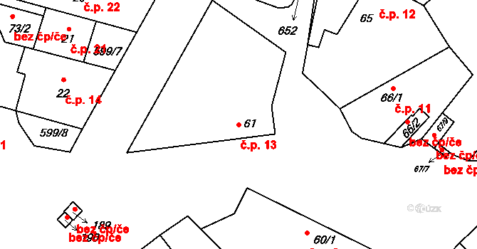 Jiřice 13, Kostelec nad Labem na parcele st. 61 v KÚ Jiřice u Kostelce nad Labem, Katastrální mapa