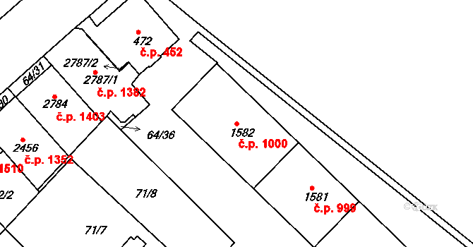 Neratovice 1000 na parcele st. 1582 v KÚ Neratovice, Katastrální mapa