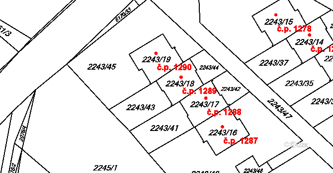 Černošice 1289 na parcele st. 2243/18 v KÚ Černošice, Katastrální mapa