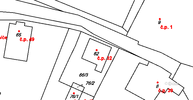 Slotov 32, Heřmanice na parcele st. 62 v KÚ Slotov, Katastrální mapa