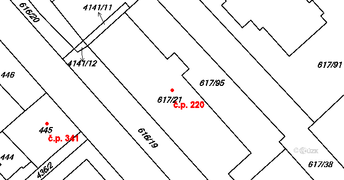 Jakubské Předměstí 220, Jaroměř na parcele st. 617/21 v KÚ Jaroměř, Katastrální mapa