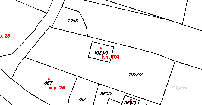 Krmelín 703 na parcele st. 1023/3 v KÚ Krmelín, Katastrální mapa