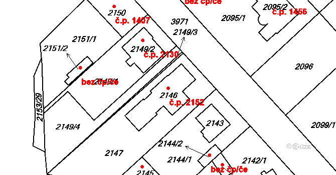 Modřany 2152, Praha na parcele st. 2146 v KÚ Modřany, Katastrální mapa