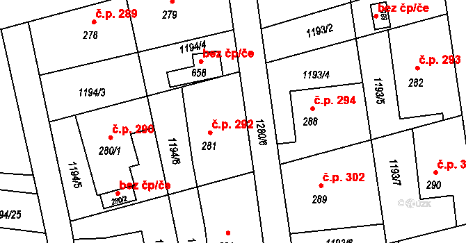 Mořkov 292 na parcele st. 281 v KÚ Mořkov, Katastrální mapa