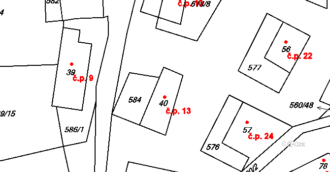 Konopiště 13, Lipovice na parcele st. 40 v KÚ Lipovice, Katastrální mapa