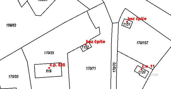 Košťany 89892372 na parcele st. 1152 v KÚ Košťany, Katastrální mapa