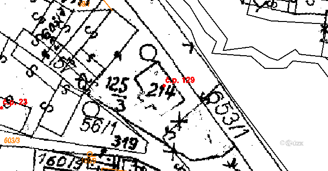 Rozsochatec 129 na parcele st. 214 v KÚ Rozsochatec, Katastrální mapa