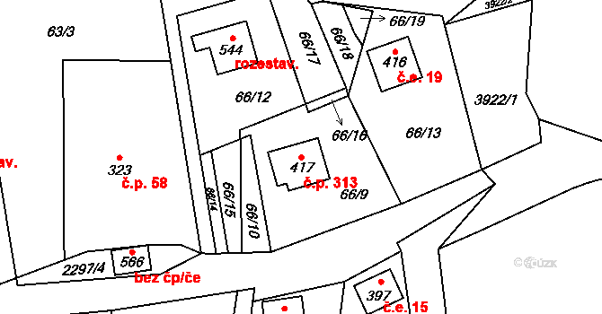 Slatina nad Zdobnicí 313 na parcele st. 417 v KÚ Slatina nad Zdobnicí, Katastrální mapa