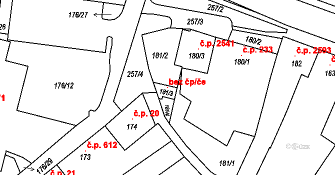 Brno 100034373 na parcele st. 181/3 v KÚ Líšeň, Katastrální mapa