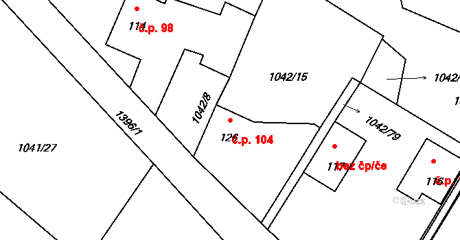 Skašov 104 na parcele st. 126 v KÚ Skašov, Katastrální mapa