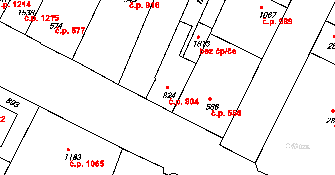 Bystřice pod Hostýnem 804 na parcele st. 824 v KÚ Bystřice pod Hostýnem, Katastrální mapa