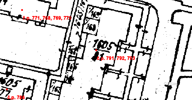 Kostelec na Hané 791,792,793 na parcele st. 1605/81 v KÚ Kostelec na Hané, Katastrální mapa