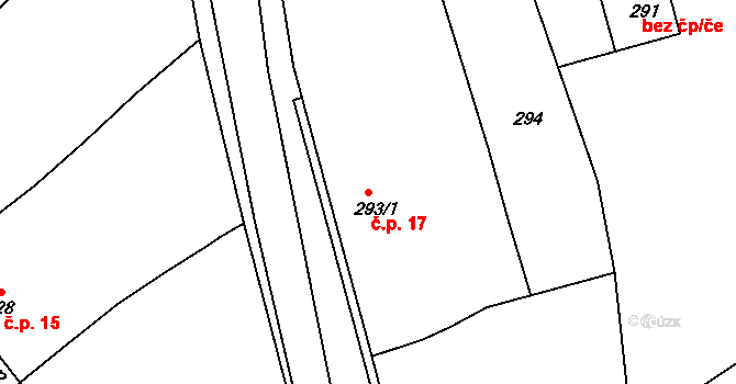 Dobřínsko 17 na parcele st. 293/1 v KÚ Dobřínsko, Katastrální mapa