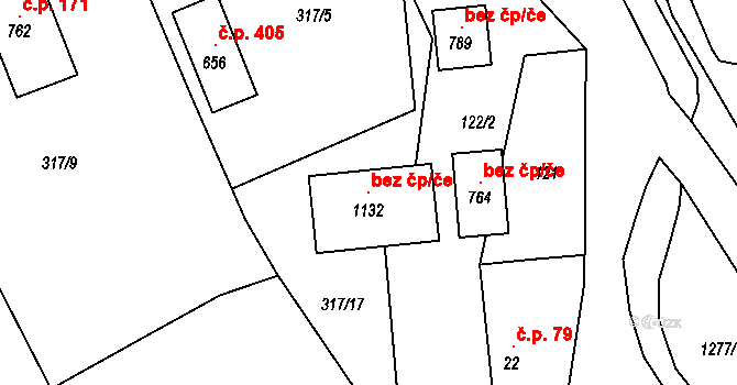 Jindřichův Hradec 106758373 na parcele st. 1132 v KÚ Otín u Jindřichova Hradce, Katastrální mapa