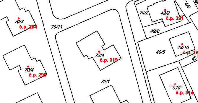 Malín 319, Kutná Hora na parcele st. 72/4 v KÚ Malín, Katastrální mapa