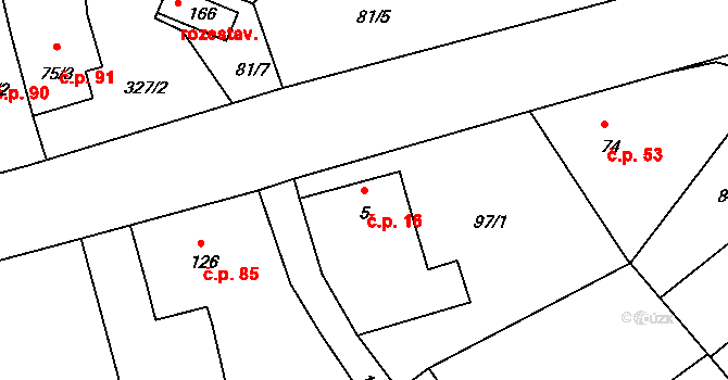 Hůrky 16, Lišov na parcele st. 5 v KÚ Hůrky u Lišova, Katastrální mapa