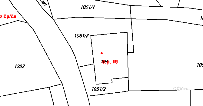 Levín 19, Lišov na parcele st. 104 v KÚ Levín u Lišova, Katastrální mapa