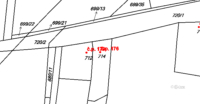Stará Pohůrka 176, Srubec na parcele st. 714 v KÚ Srubec, Katastrální mapa