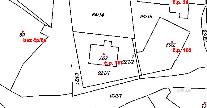 Tři Sekery 117 na parcele st. 262 v KÚ Tři Sekery u Kynžvartu, Katastrální mapa