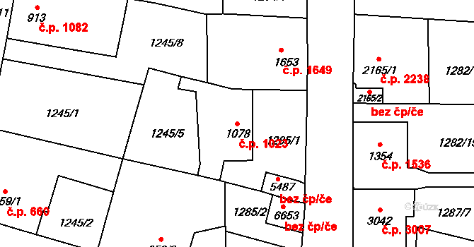 Jablonec nad Nisou 1023 na parcele st. 1078 v KÚ Jablonec nad Nisou, Katastrální mapa
