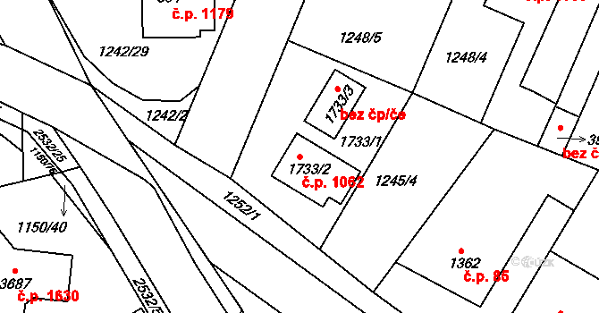 Dobříš 1062 na parcele st. 1733/2 v KÚ Dobříš, Katastrální mapa