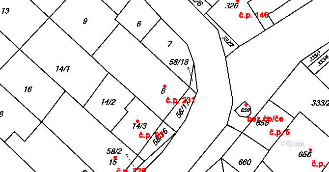 Zarazice 231, Veselí nad Moravou na parcele st. 8 v KÚ Zarazice, Katastrální mapa