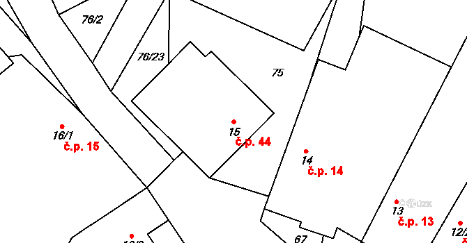 Sedlejov 44 na parcele st. 15 v KÚ Sedlejov, Katastrální mapa