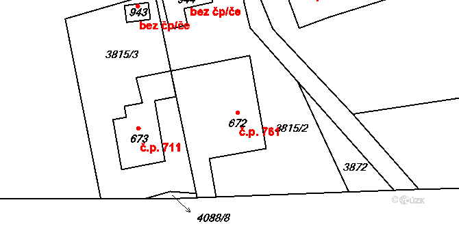Měrkovice 761, Kozlovice na parcele st. 672 v KÚ Měrkovice, Katastrální mapa