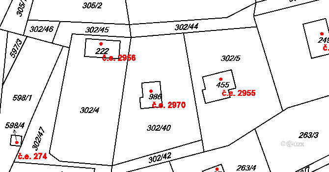 Těptín 2970, Kamenice na parcele st. 986 v KÚ Těptín, Katastrální mapa