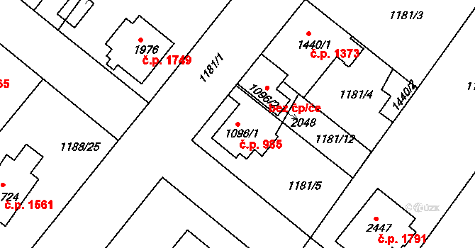 Brandýs nad Labem 985, Brandýs nad Labem-Stará Boleslav na parcele st. 1096/1 v KÚ Brandýs nad Labem, Katastrální mapa