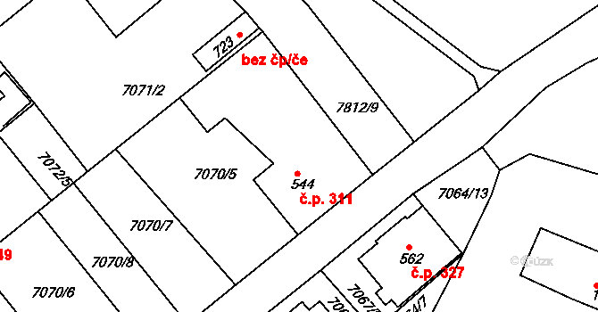 Slavonice 311 na parcele st. 544 v KÚ Slavonice, Katastrální mapa